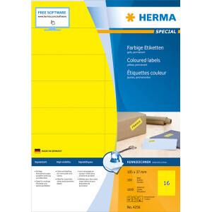 Universaletikett Herma 4256 - A4 105 x 37 mm gelb permanent FSC Papier für alle Druckertypen Pckg/1600