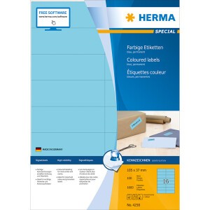 Universaletikett Herma 4258 - A4 105 x 37 mm blau permanent FSC Papier für alle Druckertypen Pckg/1600