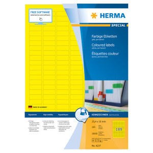 Universaletikett Herma 4237 - A4 25,4 x 10 mm gelb permanent FSC Papier für alle Druckertypen Pckg/18900