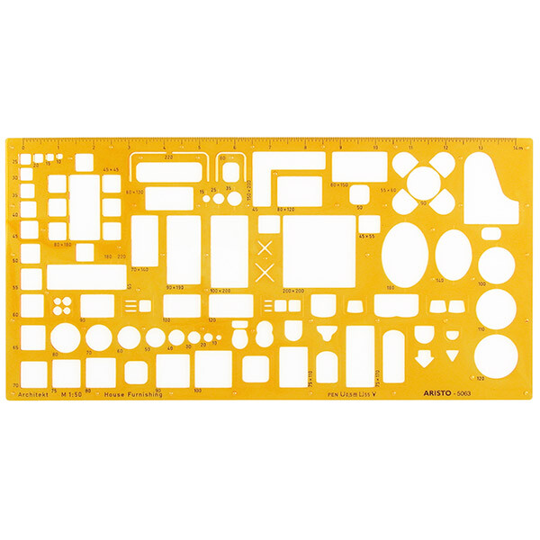 Zeichenschablone Aristo AR5063 - 300 x 150 mm orange transparent Möblierungsschablone für Einrichtungspläne