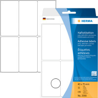 Haftetikett Herma 2590 - auf Bogen 40 x 75 mm weiß permanent Papier für Handbeschriftung Pckg/192