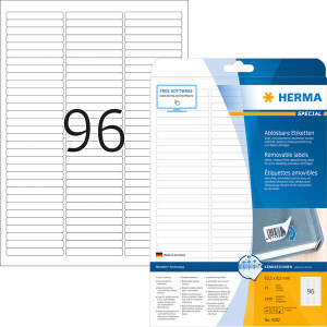 Universaletikett Herma 4202 - A4 63,5 x 8,5 mm weiß ablösbar FSC Papier für alle Druckertypen Pckg/2400