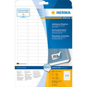 Universaletikett Herma 4210 - A4 38,1 x 12,7 mm weiß ablösbar FSC Papier für alle Druckertypen Pckg/2750