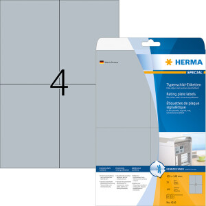 Typenschildetikett Herma 4216 - A4 105 x 148 mm silber permanent wetterfest Polyesterfolie für Laserdrucker, Kopierer Pckg/100