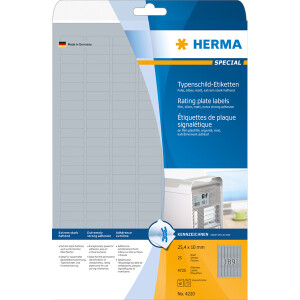 Typenschildetikett Herma 4220 - A4 25,4 x 10 mm silber permanent wetterfest Polyesterfolie für Laserdrucker, Kopierer Pckg/4725