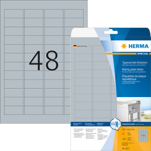 Typenschildetikett Herma 4221 - A4 45,7 x 21,2 mm silber permanent wetterfest Polyesterfolie für Laserdrucker, Kopierer Pckg/1200