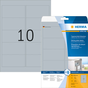 Typenschildetikett Herma 4223 - A4 96 x 50,8 mm silber permanent wetterfest Polyesterfolie für Laserdrucker, Kopierer Pckg/250