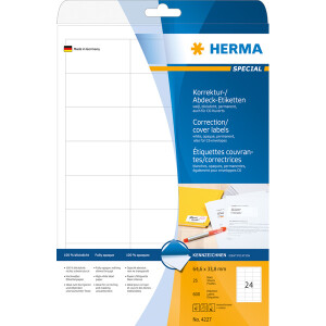 Abdecketikett Herma 4227 - A4 64,6 x 33,8 mm weiß permanent Papier für alle Druckertypen Pckg/600