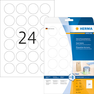 Verschlussetikett Herma 4236 - A4 Ø 40 mm transparent extrem stark haftend wetterfest Polyesterfolie für Handbeschriftung Pckg/600