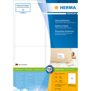 Universaletikett Herma 4250 - A4 99,1 x 139 mm weiß permanent FSC Papier für alle Druckertypen Pckg/400