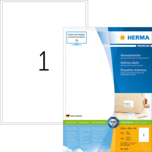 Universaletikett Herma 4252 - A4 199,6 x 289,1 mm weiß permanent FSC Papier für alle Druckertypen Pckg/100