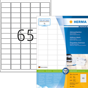 Universaletikett Herma 4254 - A4 38,1 x 21,2 mm weiß permanent FSC Papier für alle Druckertypen Pckg/6500