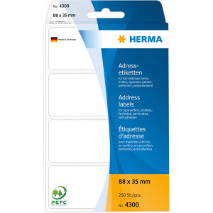 Adressetikett Herma 4300 - zickzackgefaltet 88 x 35 mm weiß permanent perforiert Papier für Schreibmaschine Pckg/250