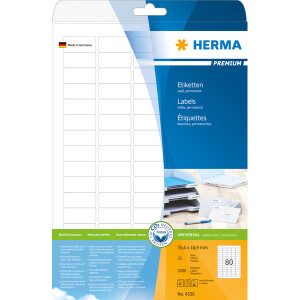 Universaletikett Herma 4336 - A4 35,6 x 16,9 mm weiß permanent FSC Papier für alle Druckertypen Pckg/2000