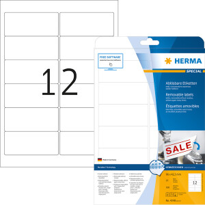 Universaletikett Herma 4348 - A4 96 x 42,3 mm weiß ablösbar FSC Papier für alle Druckertypen Pckg/300