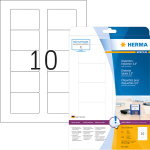 Diskettenetikett Herma 4353 - A4 70 x 50,8 mm weiß permanent FSC Papier für alle Druckertypen Pckg/250