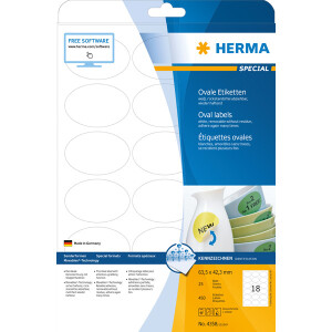 Universaletikett Herma 4358 - A4 63,5 x 42,3 mm weiß ablösbar FSC Papier für alle Druckertypen Pckg/450
