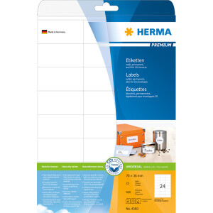 Universaletikett Herma 4360 - A4 70 x 36 mm weiß permanent FSC Papier für alle Druckertypen Pckg/600
