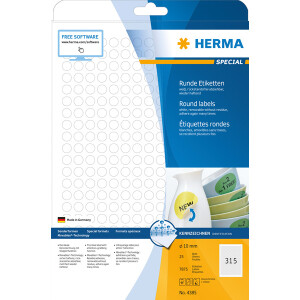 Universaletikett Herma 4385 - A4 Ø 10 mm weiß ablösbar FSC Papier für alle Druckertypen Pckg/7875
