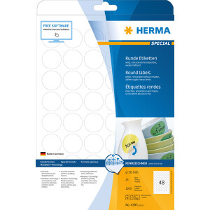 Universaletikett Herma 4387 - A4 Ø 30 mm weiß ablösbar FSC Papier für alle Druckertypen Pckg/1200