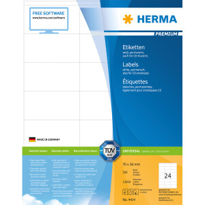 Universaletikett Herma 4414 - A4 70 x 36 mm weiß permanent FSC Papier für alle Druckertypen Pckg/12000