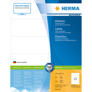 Universaletikett Herma 4417 - A4 105 x 48 mm weiß permanent FSC Papier für alle Druckertypen Pckg/6000