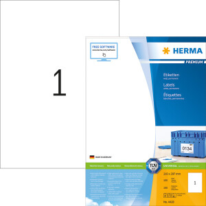 Universaletikett Herma 4428 - A4 210 x 297 mm weiß permanent FSC Papier für alle Druckertypen Pckg/100