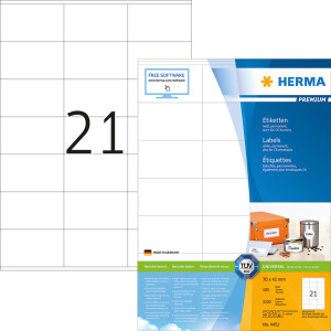 Universaletikett Herma 4451 - A4 70 x 42 mm weiß permanent FSC Papier für alle Druckertypen Pckg/2100