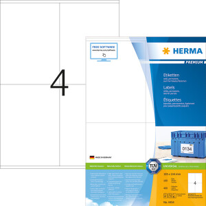 Universaletikett Herma 4454 - A4 105 x 144 mm weiß permanent FSC Papier für alle Druckertypen Pckg/400