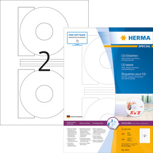 CD Etikett Herma 4471 - A4 SuperSize Ø 116 mm weiß permanent matt blickdicht Papier für alle Druckertypen Pckg/200