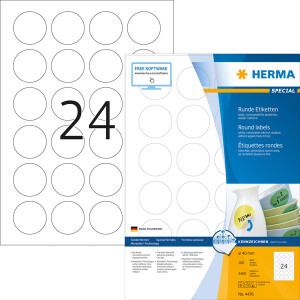Universaletikett Herma 4476 - A4 Ø 40 mm weiß ablösbar FSC Papier für alle Druckertypen Pckg/2400