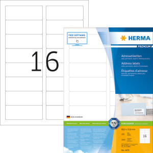 Universaletikett Herma 4479 - A4 88,9 x 33,8 mm weiß permanent FSC Papier für alle Druckertypen Pckg/1600