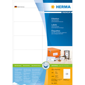 Universaletikett Herma 4629 - A4 105 x 50,8 mm weiß permanent FSC Papier für alle Druckertypen Pckg/2000