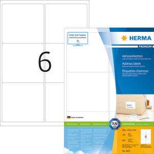 Universaletikett Herma 4653 - A4 99,1 x 93,1 mm weiß permanent FSC Papier für alle Druckertypen Pckg/600
