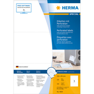 Universaletikett Herma 4664 - A4 210 x 99 mm weiß permanent Papier für alle Druckertypen Pckg/300