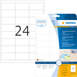 Folienetikett Herma 4681 - A4 66 x 33,8 mm transparent permanent matt wetterfest Polyesterfolie für Laser, Kopierer, Farblaserdrucker Pckg/600