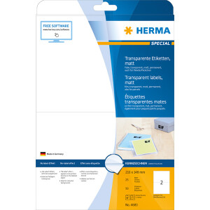 Folienetikett Herma 4683 - A4 210 x 148 mm transparent permanent matt wetterfest Polyesterfolie für Laser, Kopierer, Farblaserdrucker Pckg/50