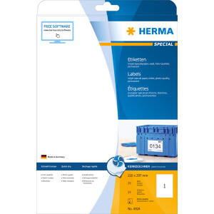 Inkjetetikett Herma 4824 - A4 210 x 297 mm weiß permanent Papier für Inkjetdrucker Pckg/25