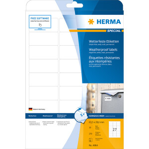 Folienetikett Herma 4864 - A4 63,5 x 29,6 mm weiß permanent matt wetterfest Folie für Inkjetdrucker Pckg/270