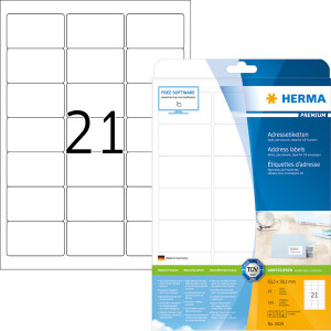 Universaletikett Herma 5029 - A4 63,5 x 38,1 mm weiß permanent FSC Papier für alle Druckertypen Pckg/525
