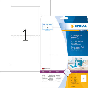 CD Einleger Herma 5033 - A4 f&uuml;r Slim-Case 121 x 242 mm wei&szlig; permanent mikroperforiert FSC Karton alle Druckertypen Pckg/25