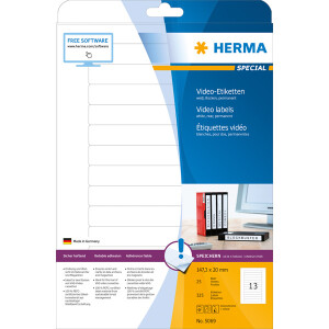 Videoetikett Herma 5069 - A4 147,3 x 20 mm weiß permanent FSC Papier für alle Druckertypen Pckg/325