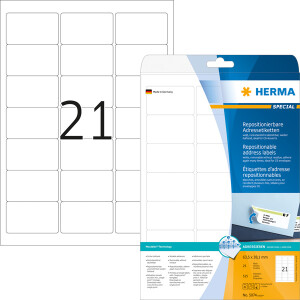 Universaletikett Herma 5074 - A4 63,5 x 38,1 mm weiß ablösbar FSC Papier für alle Druckertypen Pckg/525