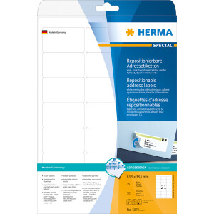 Universaletikett Herma 5074 - A4 63,5 x 38,1 mm weiß ablösbar FSC Papier für alle Druckertypen Pckg/525