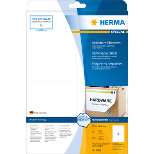Universaletikett Herma 5082 - A4 105 x 148 mm weiß ablösbar FSC Papier für alle Druckertypen Pckg/100
