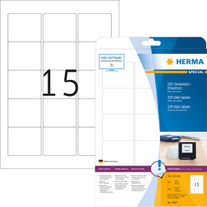 Diskettenetikett Herma 5087 - A4 59 x 50 mm weiß permanent FSC Papier für alle Druckertypen Pckg/375