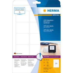 Diskettenetikett Herma 5087 - A4 59 x 50 mm weiß permanent FSC Papier für alle Druckertypen Pckg/375