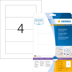 Ordnerrückenschild Herma 5121 - 61 x 157 mm weiß breit / kurz selbstklebend für alle Druckertypen Pckg/100