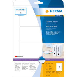 Ordnerrückenschild Herma 5121 - 61 x 157 mm weiß breit / kurz selbstklebend für alle Druckertypen Pckg/100