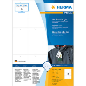 H&auml;ngeetikett Herma 6872 - A4 52,5 x 93,5 mm wei&szlig; nicht klebend perforiert Papier f&uuml;r alle Druckertypen Pckg/1200